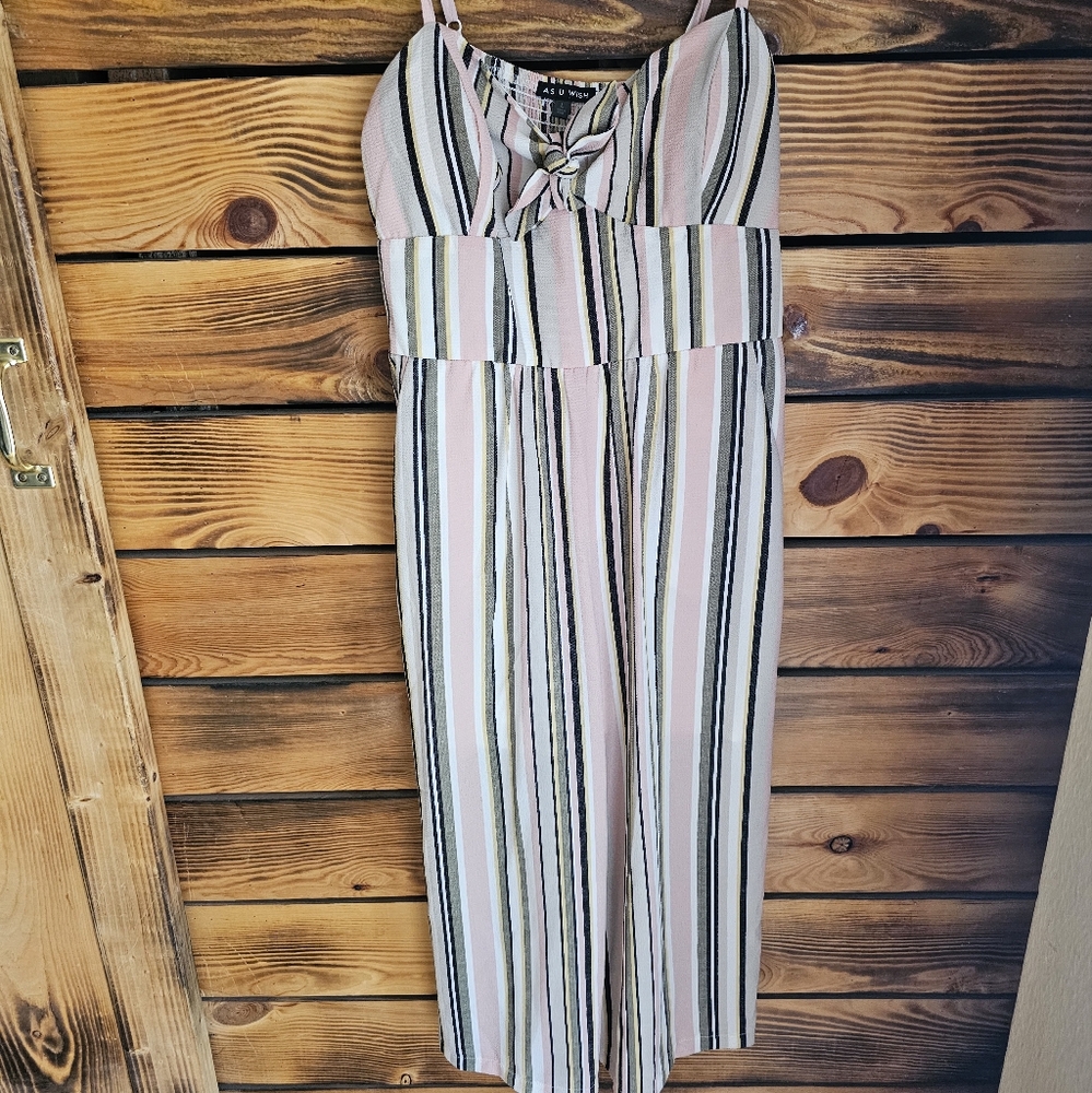 As U Wish Striped Jumpsuit - Pink, Black, White